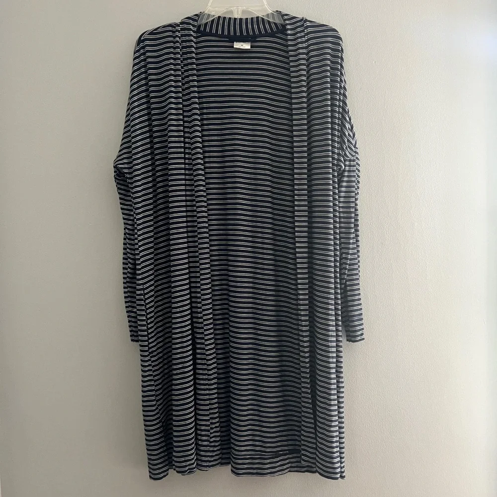 Soma Womens Navy Blue White Striped Open Front‎ Cardigan Duster Size Medium